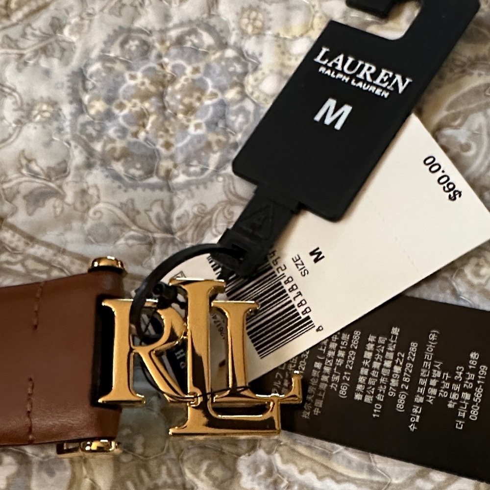Ralph Lauren Tan Belt with Gold RL Buckle